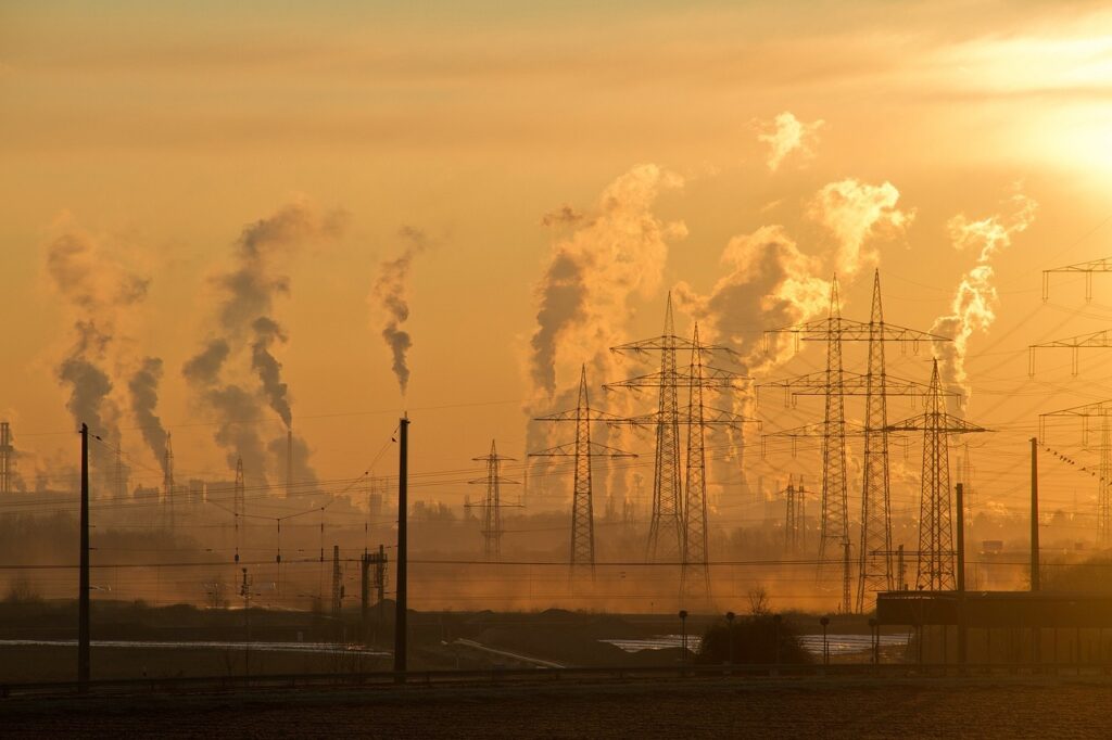Industry, environmental pollution, smog, sunrise, air pollution, air, environmental protection, pollution, nature, smoke, chimney, steam, evening sky, poisonous, environment, power plant, industrial plant, exhaust, factory