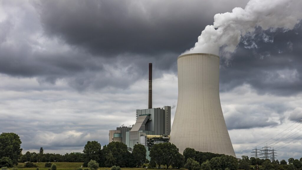 Power plant, cooling tower, coal-fired power station, chimney, electricity, nature, environment, technology, industrial plant, environmental pollution, factory, steam, clouds, power supply, power generation, energy generation, environmental protection