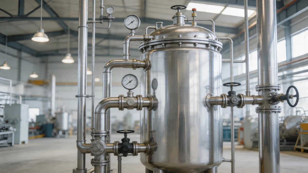 Reaktor chemiczny ze stali nierdzewnej w zakładzie recyklingu tworzyw sztucznych