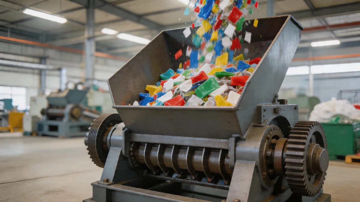 Przemysłowa rozdrabniarka do tworzyw sztucznych w zakładzie recyklingu
